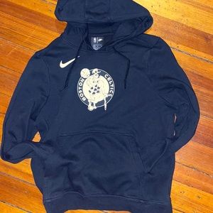 White boston Celtics lucky on black hood